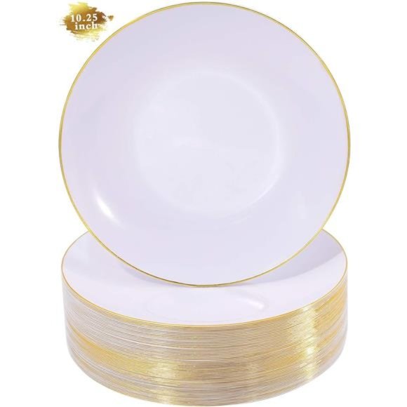100 Pieces Gold Plastic Plates - 10.25inch Gold Dinner Plates - Heavyweight - Picture 5 of 7